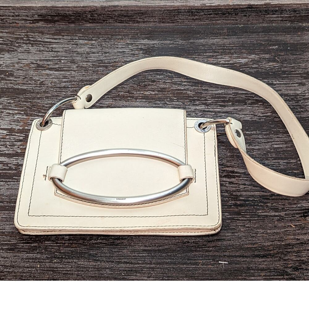 DKNY Women's Ivory Leather Clutch Shoulder Bag